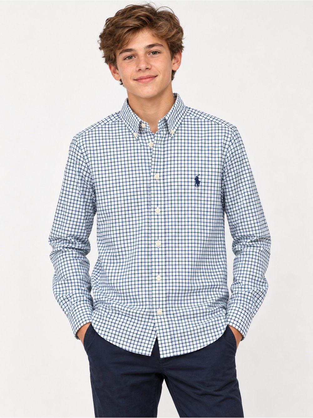 NWT Ralph Lauren Boys L (14-16) Check Natural Stretch Shirt
